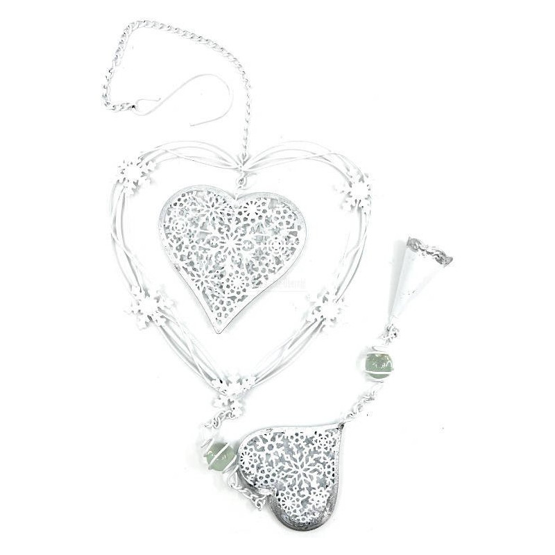 Coeur d'Alsace en Métal blanc double Coeur et Clochette