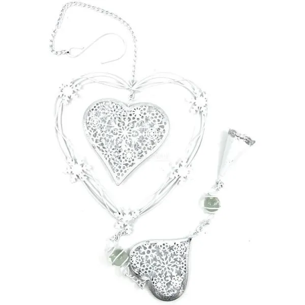 Coeur d'Alsace en Métal blanc double Coeur et Clochette