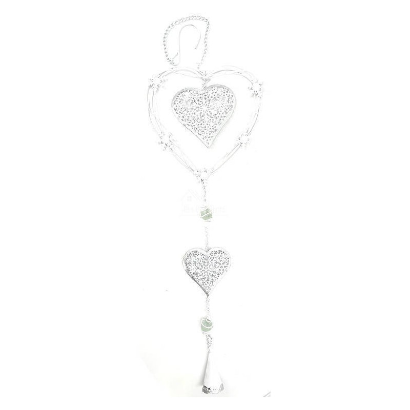 Coeur d'Alsace en Métal blanc double Coeur et Clochette
