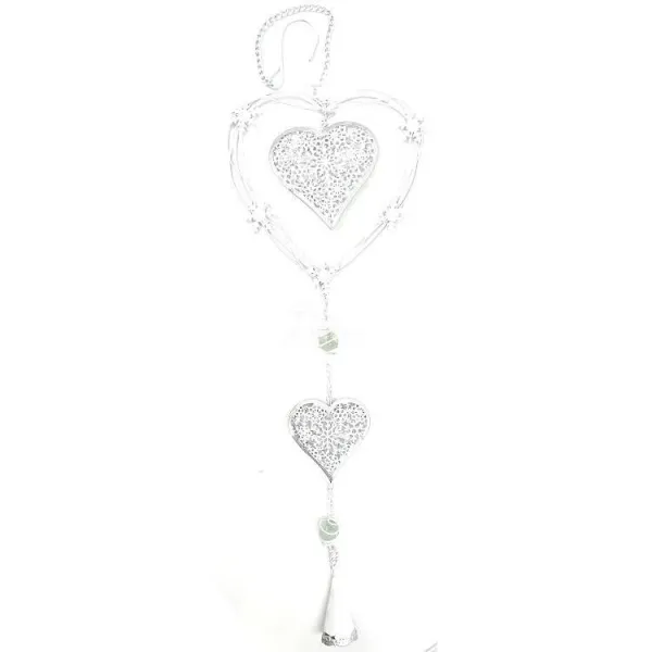 Coeur d'Alsace en Métal blanc double Coeur et Clochette