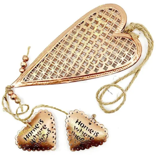 Coeur d'Alsace en Métal coloris bronze pailleté et double Coeur