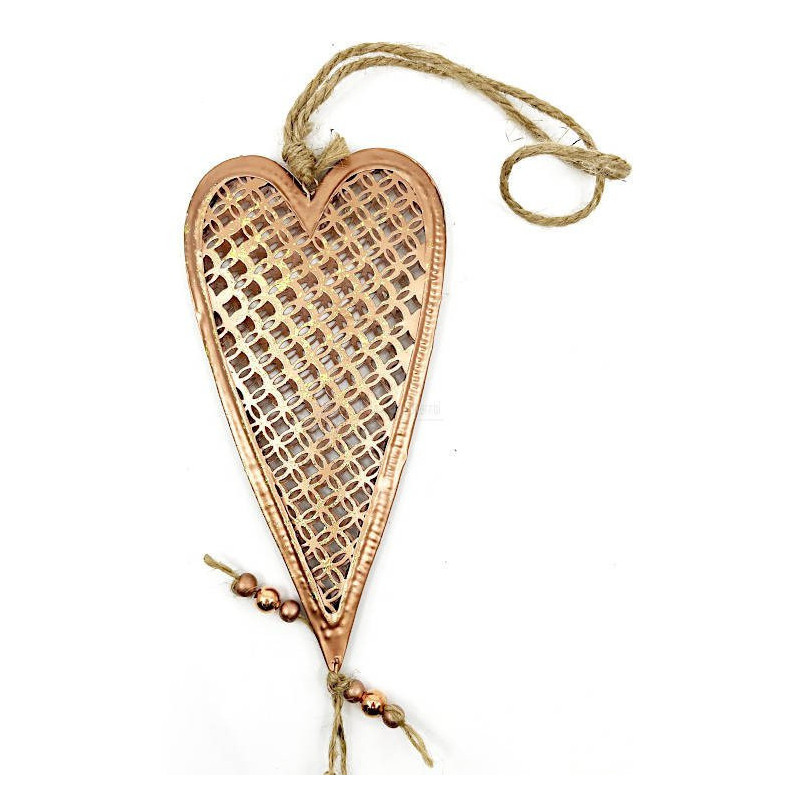 Heart of Alsace made of metal in bronze glitter and double heart