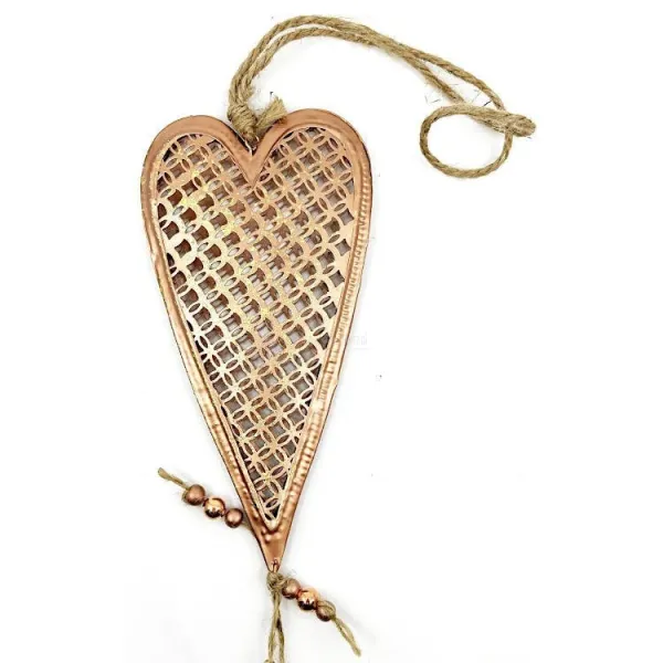 Coeur d'Alsace en Métal coloris bronze pailleté et double Coeur