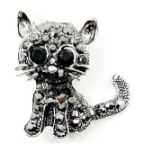 Fancy silver brooch Kitten with rhinestones