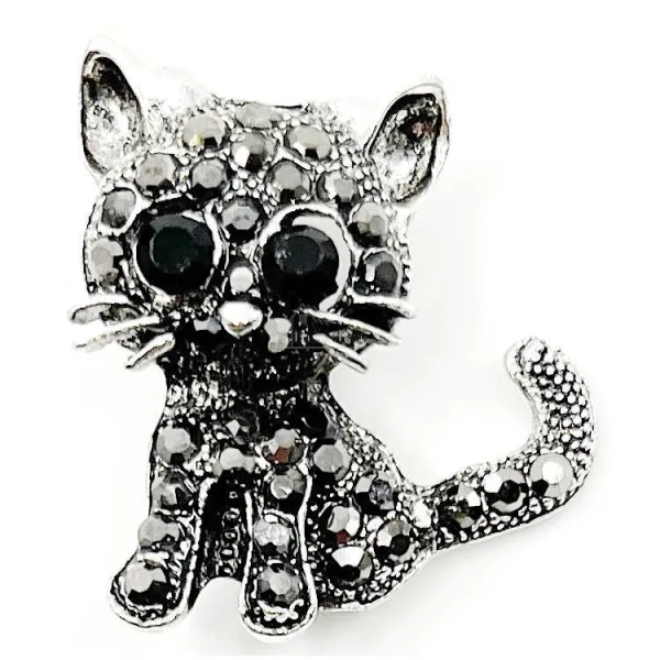 Fancy silver brooch Kitten with rhinestones