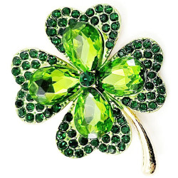 Broche Fantaisie doré Trèfle à 4 Feuilles en Strass