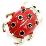 Fancy gold Ladybird brooch with rhinestone head