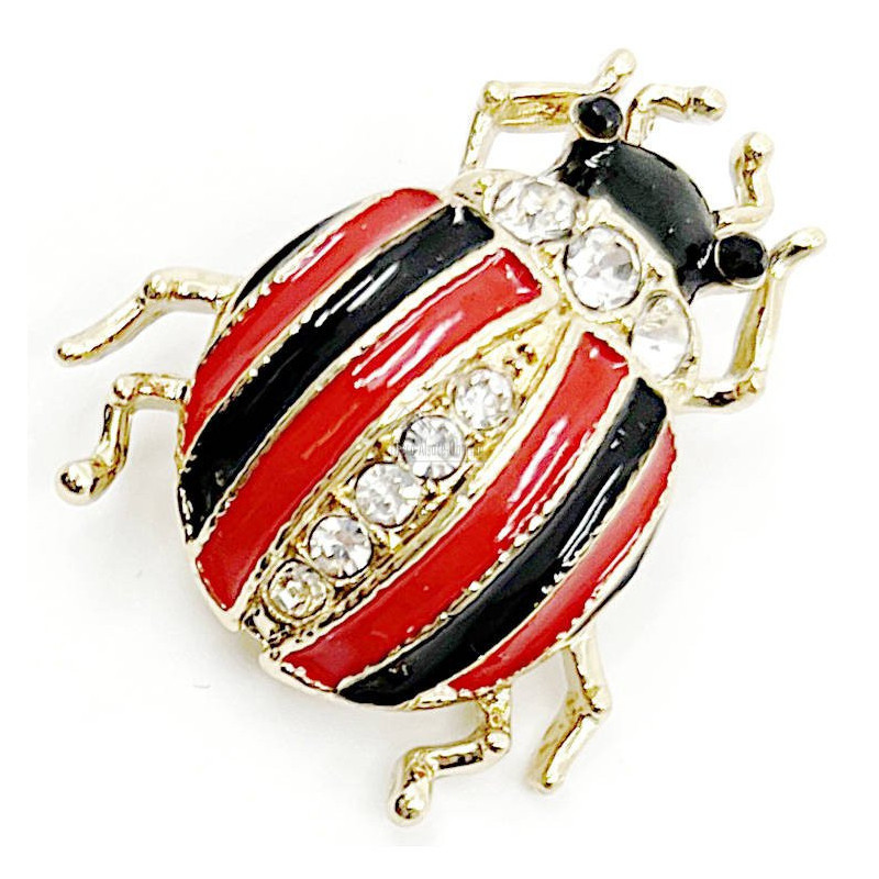 Broche Fantaisie doré Scarabée rayé avec Strass