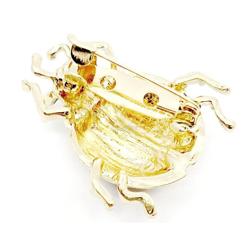 Broche Fantaisie doré Scarabée rayé avec Strass
