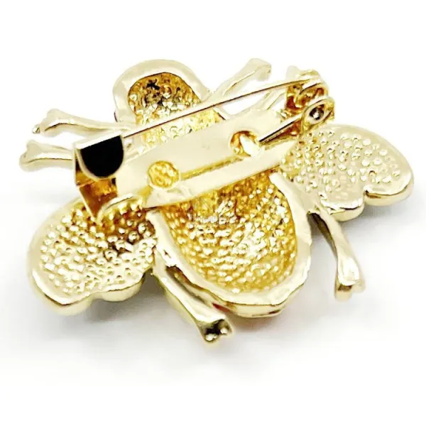 Gold Fantasy Brooch Striped Bee with Rhinestone