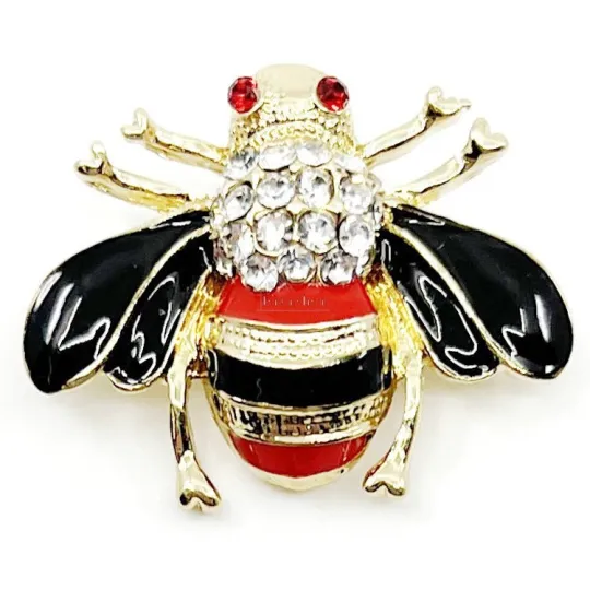 Broche Fantaisie doré Abeille rayée avec Strass
