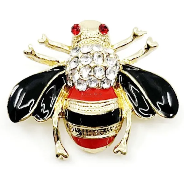 Broche Fantaisie doré Abeille rayée avec Strass