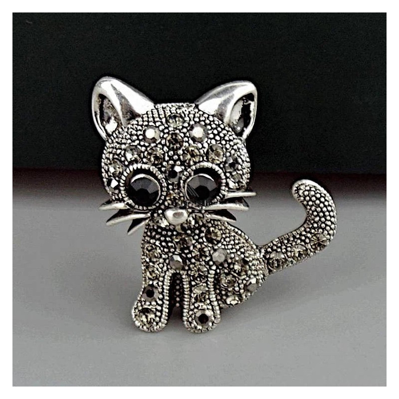 Broche Fantaisie argenté Chaton avec Strass