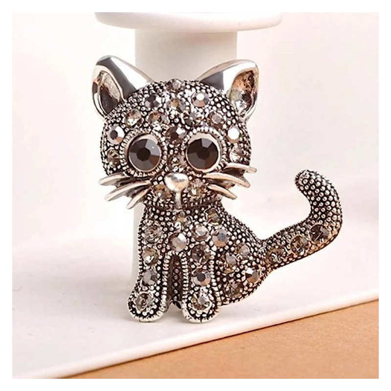 Broche Fantaisie argenté Chaton avec Strass