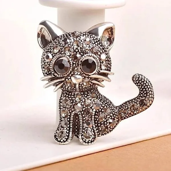 Broche Fantaisie argenté Chaton avec Strass
