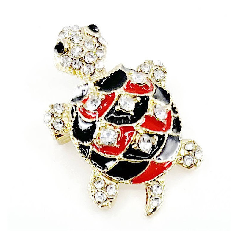 Gold Fantasy Brooch Striped Turtle with Strass