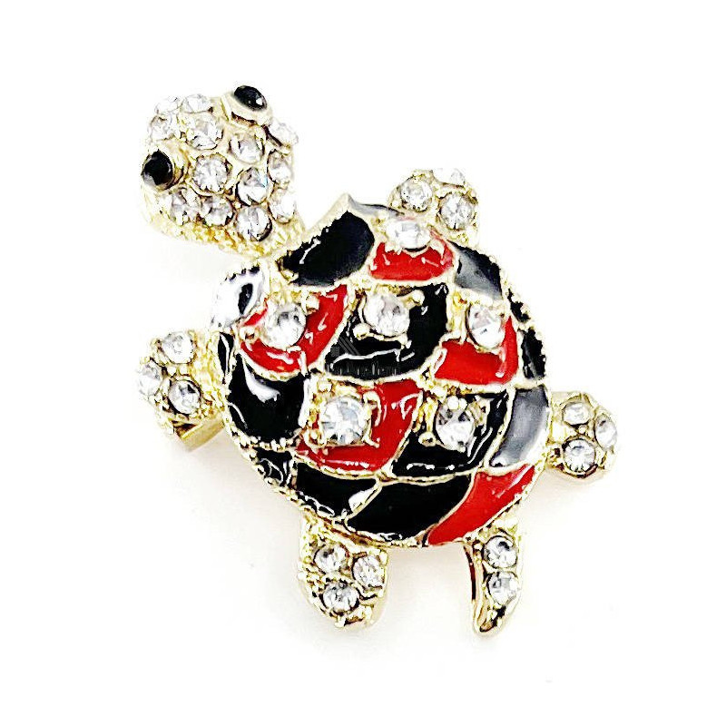 Broche Fantaisie doré Tortue rayée avec Strass