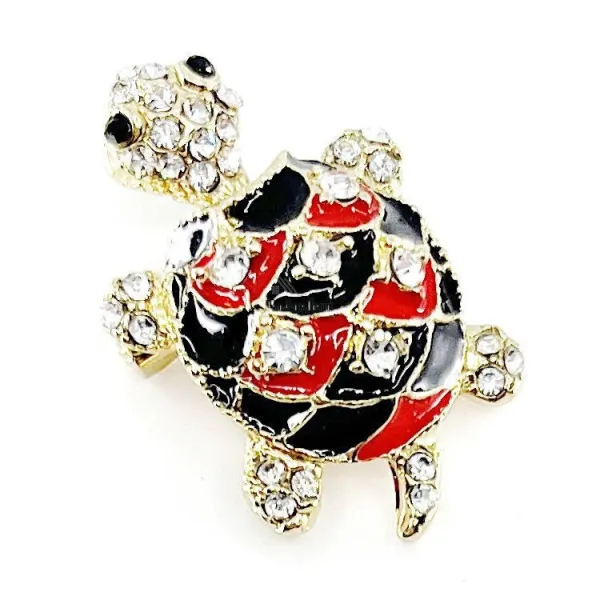 Gold Fantasy Brooch Striped Turtle with Strass