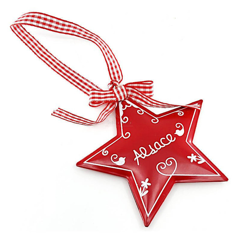 Étoile décorative Métal Rouge Alsace et ruban Vichy