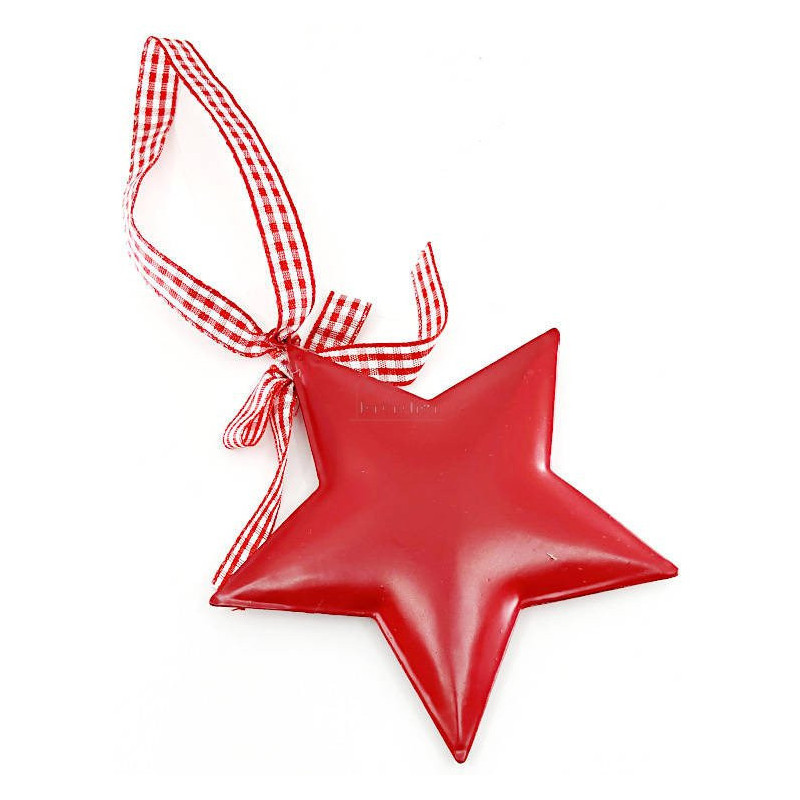 Étoile décorative Métal Rouge Alsace et ruban Vichy