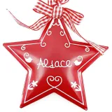 Alsace red metal star with Vichy ribbon