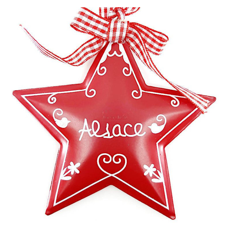 Étoile décorative Métal Rouge Alsace et ruban Vichy