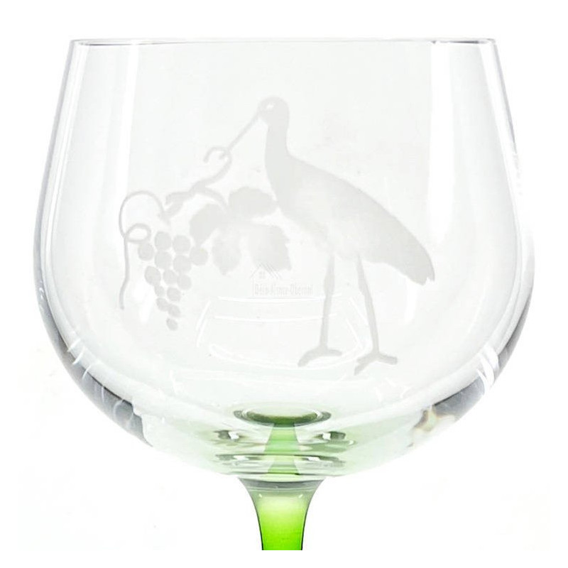6 Rhine Crystal Wine Glasses engraved with Alsace Stork