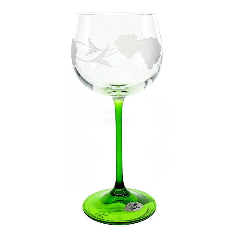 6 Verres Cristallin du Rhin à Vin d'Alsace gravé Grappes