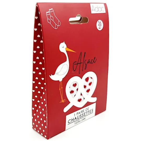 Chaussettes blanches motifs Coeurs rouge d'Alsace
