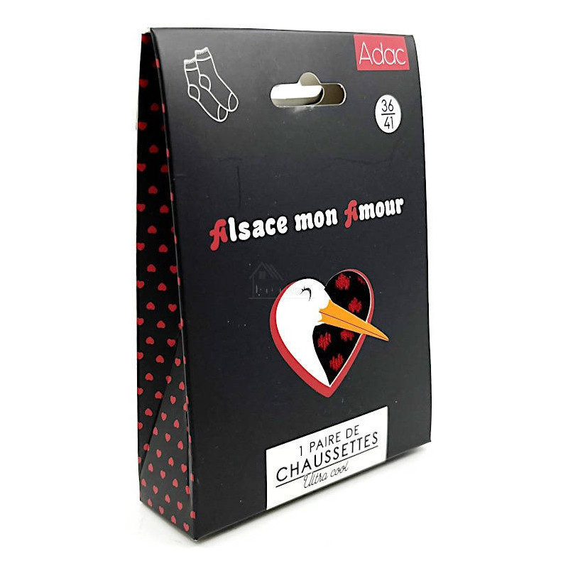 Schwarze Socken mit roten Herzen aus dem Elsass
