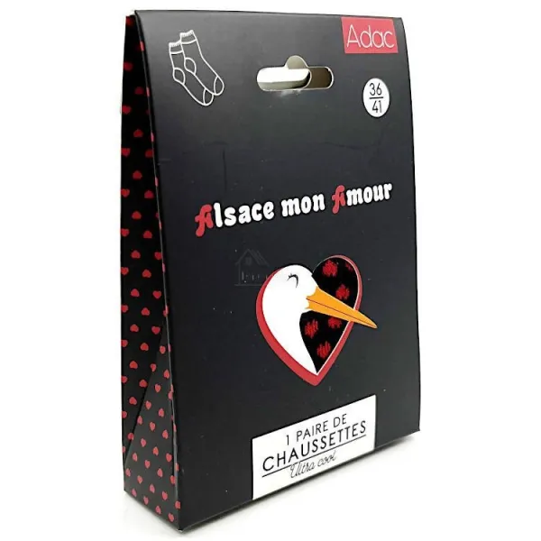 Chaussettes noires motifs Coeurs rouge d'Alsace