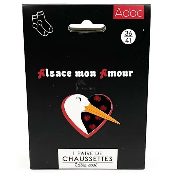 Chaussettes noires motifs Coeurs rouge d'Alsace