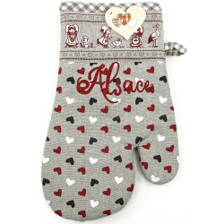 Alsace Embroidered Kitchen Glove with Hearts and Hansi motifs