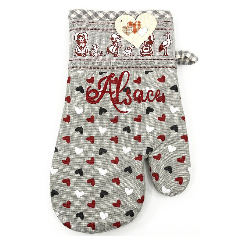 Alsace Embroidered Kitchen Glove with Hearts and Hansi motifs