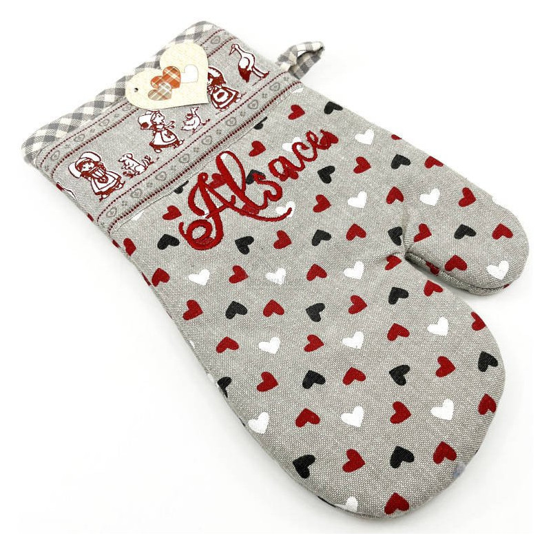 Alsace Embroidered Kitchen Glove with Hearts and Hansi motifs