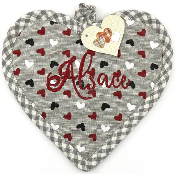Manique de Cuisine Coeur brodé Alsace motifs Coeurs et Hansi