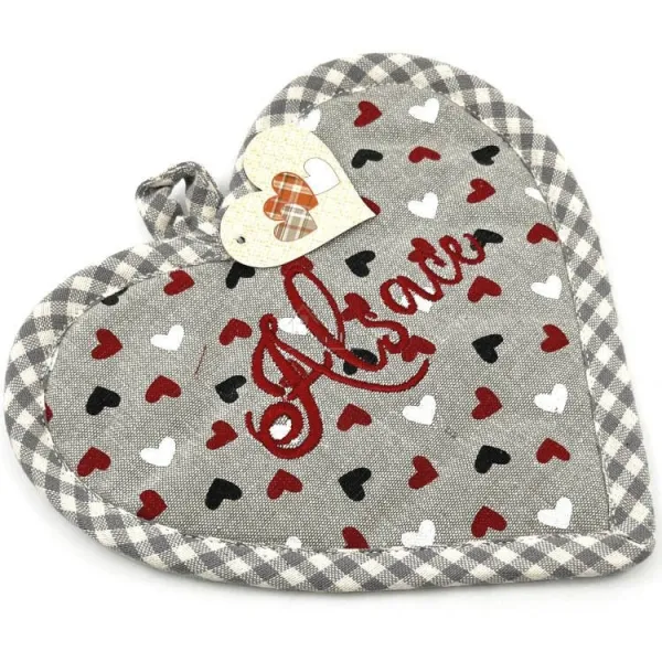 Manique de Cuisine Coeur brodé Alsace motifs Coeurs et Hansi