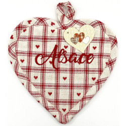 Alsace embroidered Heart Kitchen Potholder with Vichy motifs