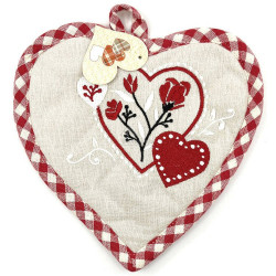 Kitchen Potholder with embroidered hearts