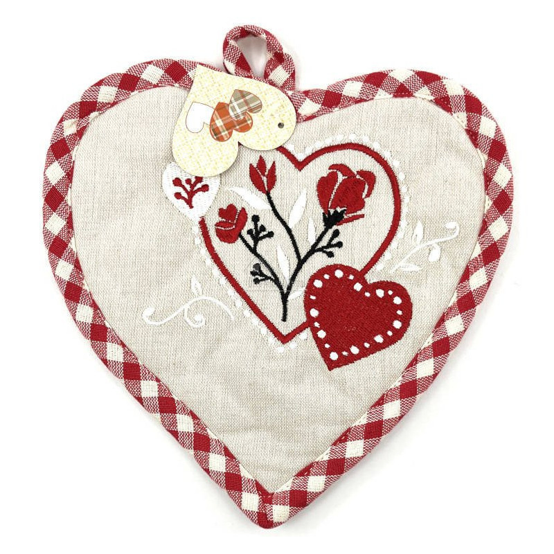 Kitchen Potholder with embroidered hearts