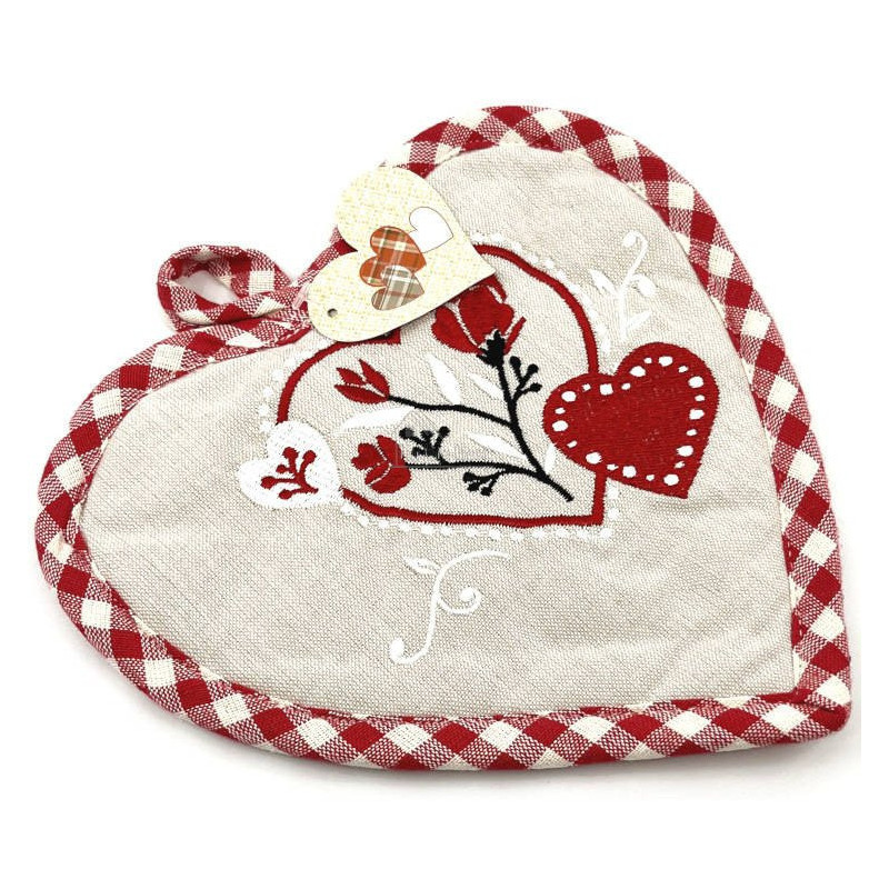 Kitchen Potholder with embroidered hearts