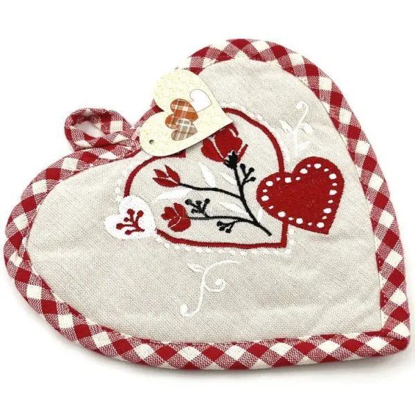 Kitchen Potholder with embroidered hearts