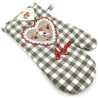 Grey Vichy Kitchen Glove with Stork and Hearts