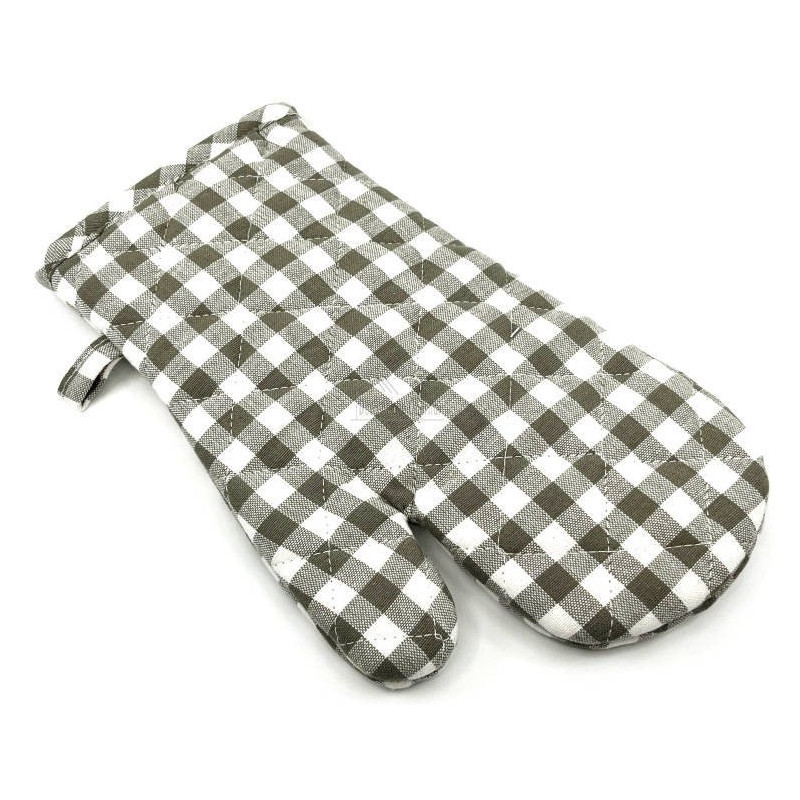 Grey Vichy Kitchen Glove with Stork and Hearts