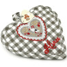 Grey Vichy Kitchen Potholder with Stork and Hearts embroidery