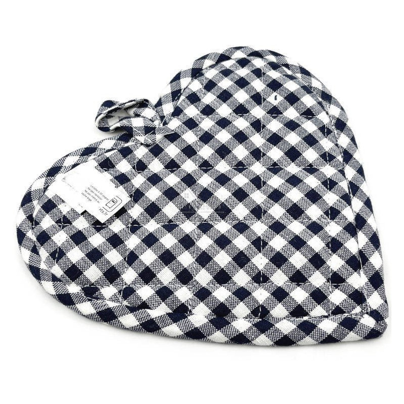 Blue Vichy Kitchen Potholder with Stork and Hearts