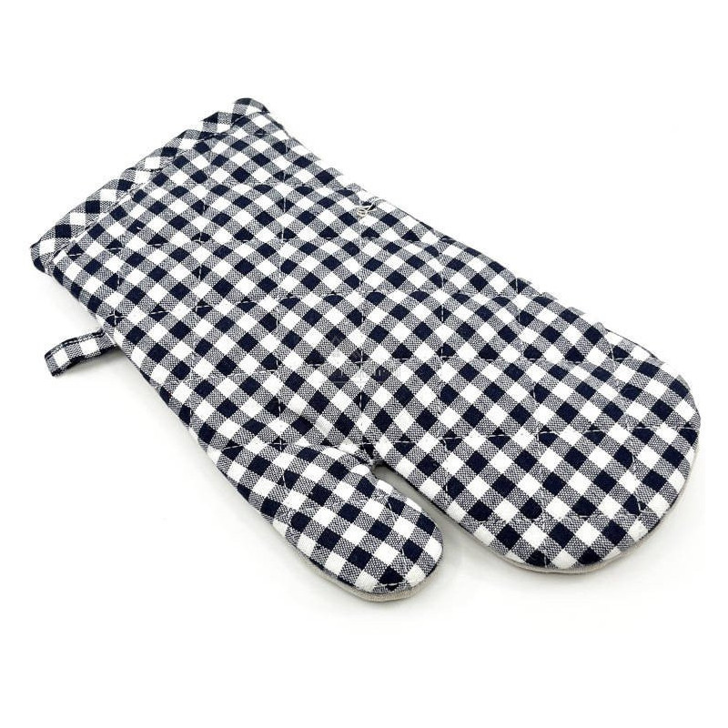 Gant de Cuisine Vichy bleu brodé Cigogne et Coeurs