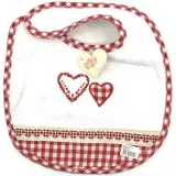 Bavoir bébé Alsacien Brodé Coeurs et Vichy rouge
