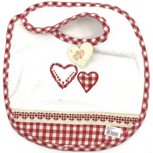 Bavoir bébé Alsacien Brodé Coeurs et Vichy rouge