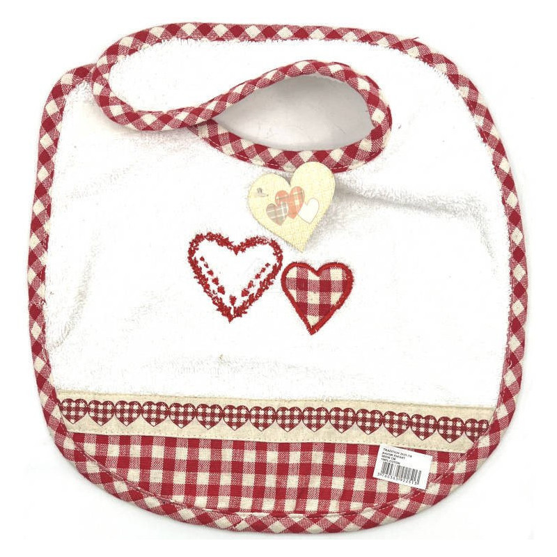 Bavoir bébé Alsacien Brodé Coeurs et Vichy rouge